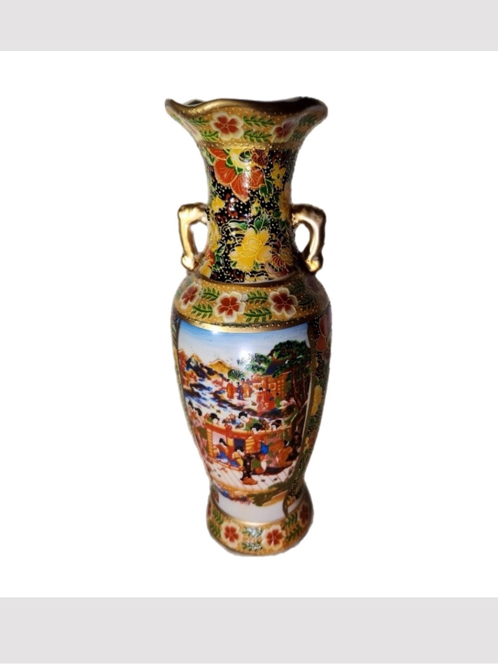 Ant. Japan Export Moriage Satsuma Meiji Period Hand Decorated Porcelain Vase